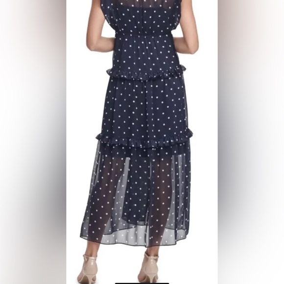 Women's Tommy Hilfiger Sleeveless Ruffled Tiered Polka Dot Maxi Dress Sz 4 navy - Picture 3 of 4